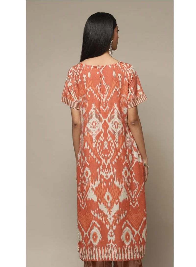 Biba  Orange LIVA Straight Printed 2 Piece Set for Women | Best Price UAE