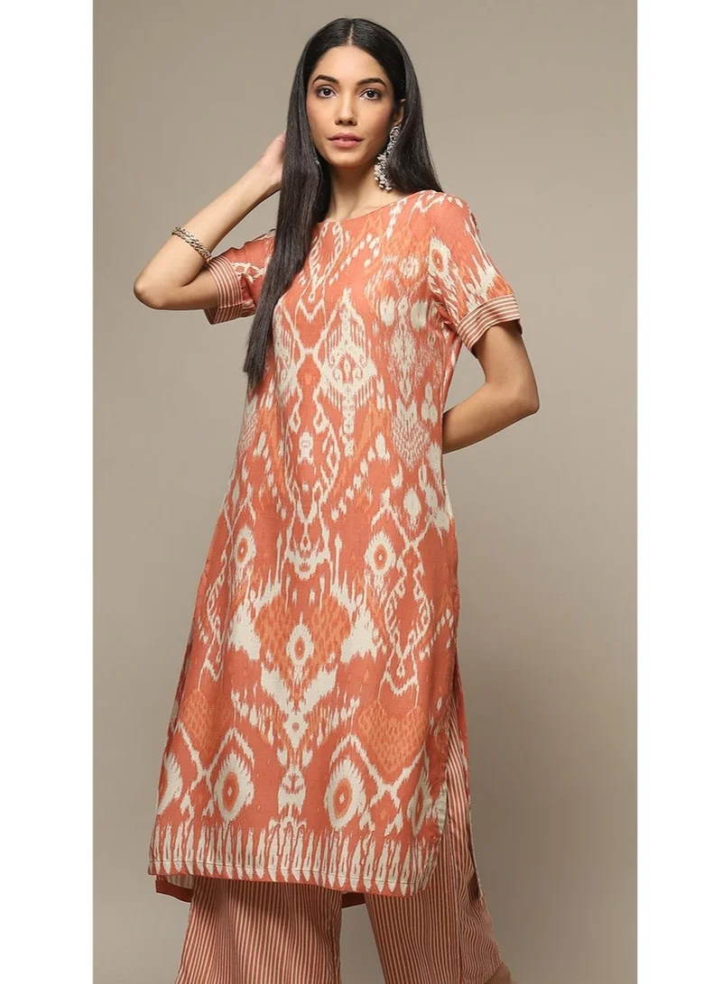 Biba  Orange LIVA Straight Printed 2 Piece Set for Women | Best Price UAE