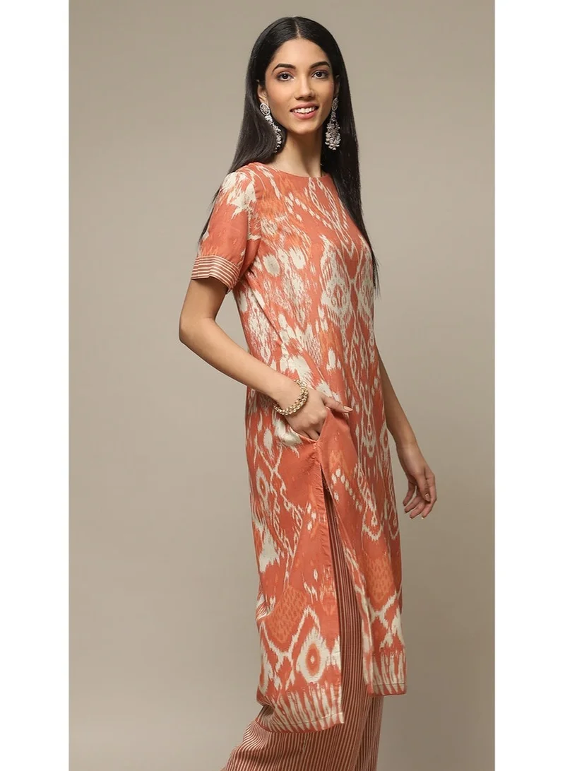 Biba  Orange LIVA Straight Printed 2 Piece Set for Women | Best Price UAE