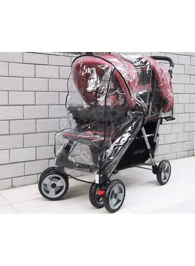 GREUS Universal Stroller Raincovers For Twins Baby Stroller Pushchair Waterproof Buggy Pram Raincoat Wind Dust Rain Covers Pvc Double Carrycots Weather Shield Protector (Tandem Twin Buggy Rain Cover) - Image 3