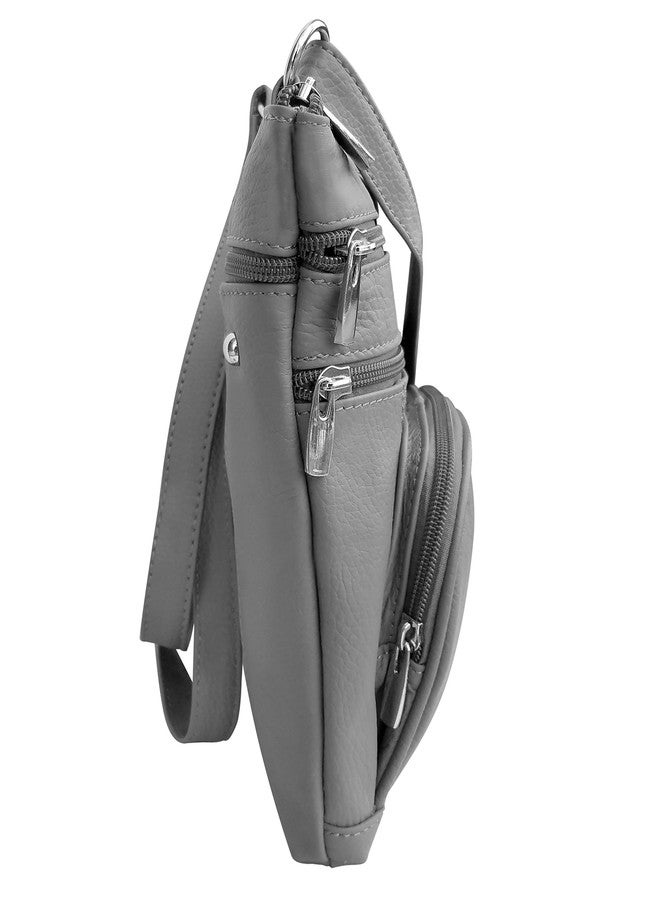 Roma Leathers حقيبة كروس بودي من روما ليذرز - جلد بقري فاخر رمادي اللون - جيوب متعددة بسحّاب - جيب أمامي منظم مع فتحات لبطاقات الائتمان - حزام كتف قابل للتعديل - تصميم أمريكي - Image 3