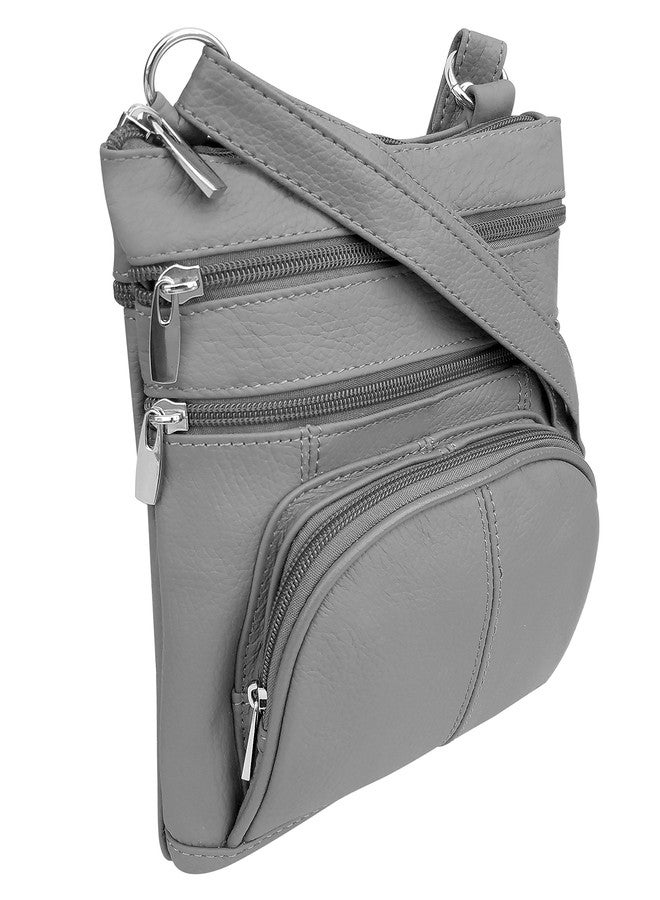 Roma Leathers حقيبة كروس بودي من روما ليذرز - جلد بقري فاخر رمادي اللون - جيوب متعددة بسحّاب - جيب أمامي منظم مع فتحات لبطاقات الائتمان - حزام كتف قابل للتعديل - تصميم أمريكي - Image 2