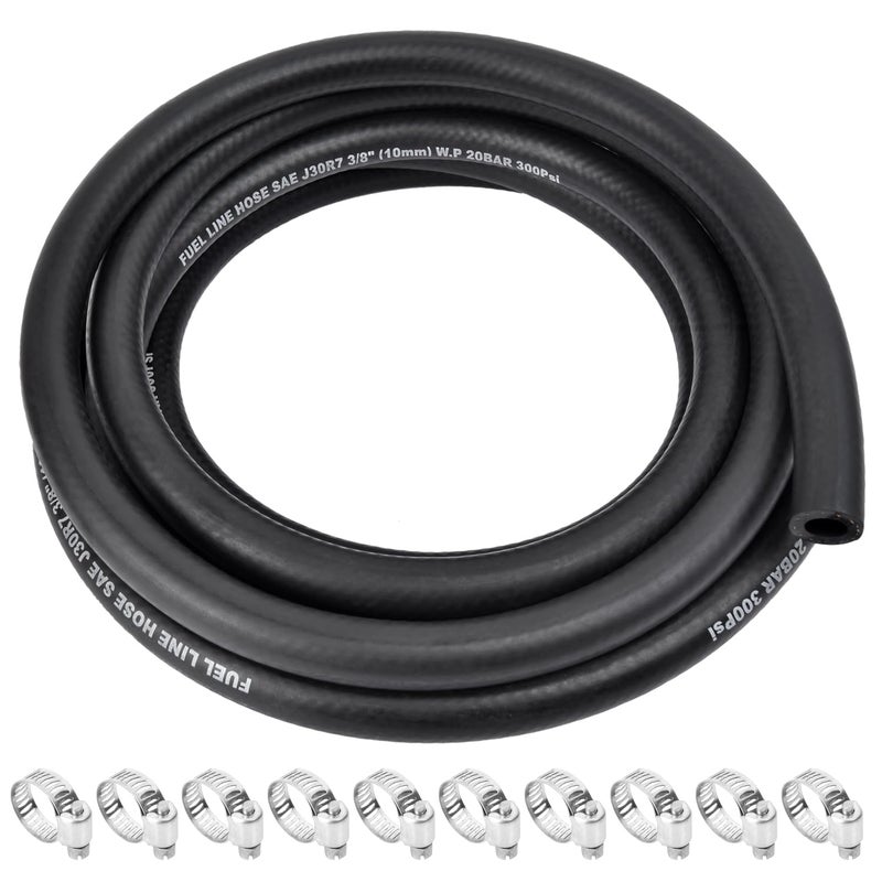 Allwin 3/8 Inch ID Fuel Line Hose - 10FT Marine Grade Fuel Line with 10PCS Hose Clamps,300PSI High-Pressure Fuel Line for Automotive Fuel Systems Engines (3/8" ID-10Ft) - Image 1