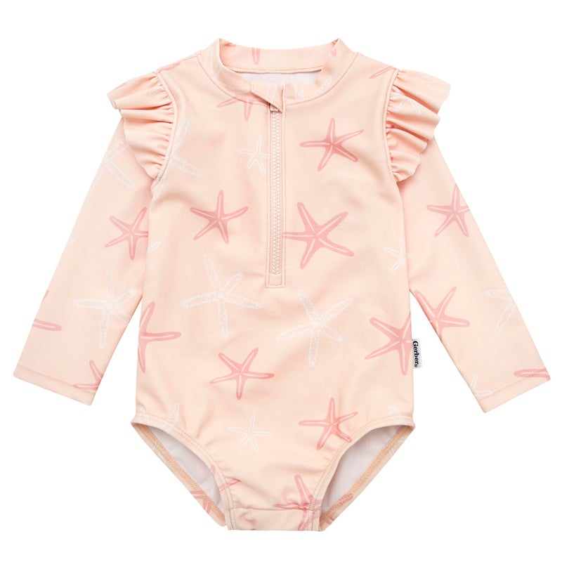 Gerber Girls Standard Toddler Long Sleeve One Piece Rashguard Swimsuit Pink Starfish
