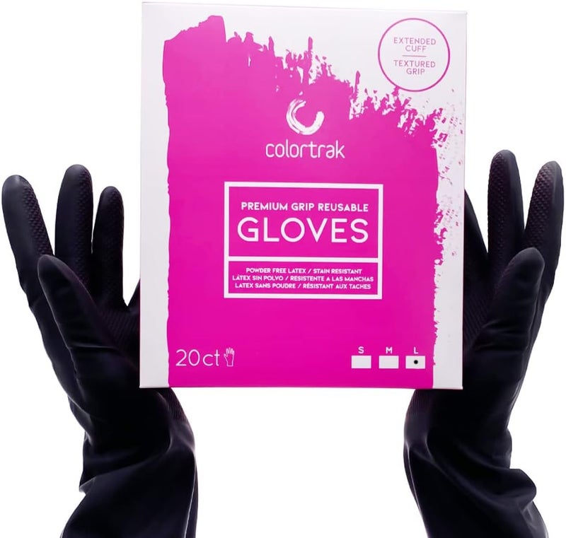 Colortrak Premium Grip Reusable Powder Free Latex Gloves - Black, 20 Count - Image 1