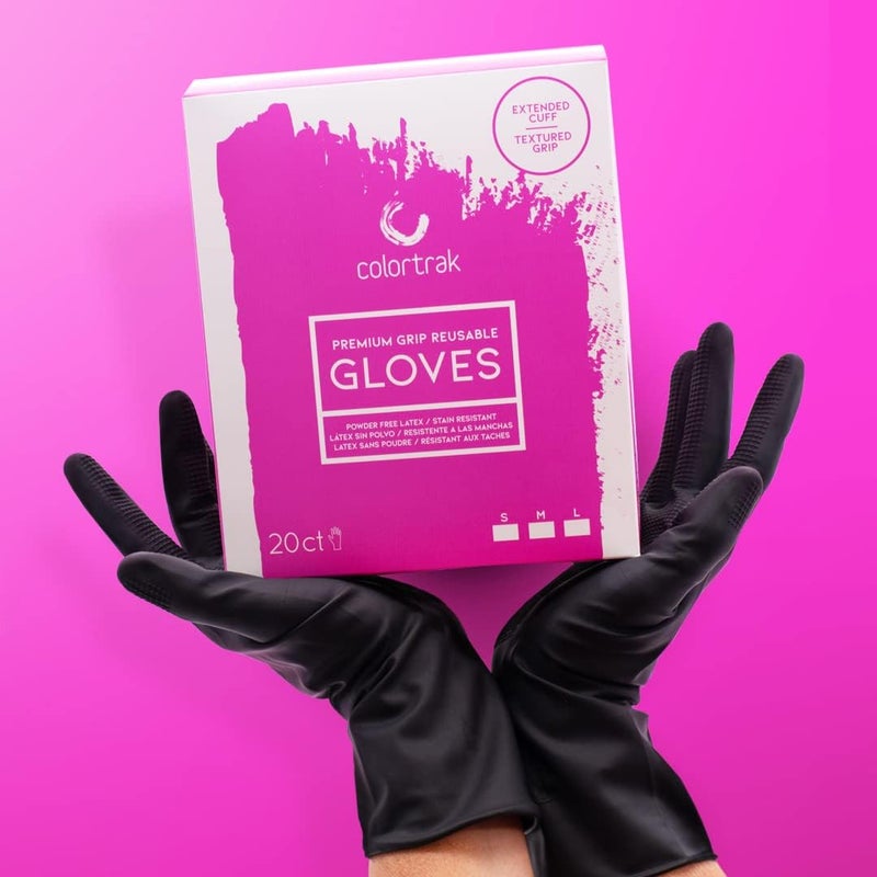 Colortrak Premium Grip Reusable Powder Free Latex Gloves - Black, 20 Count - Image 4