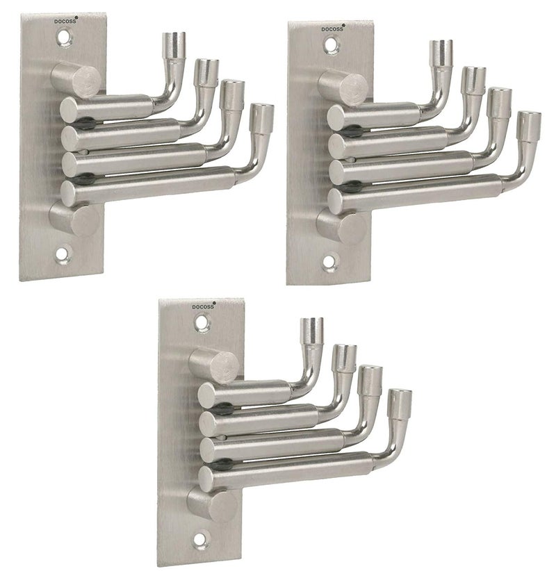 DOCOSS Stainless Steel Flexible 4 Pin Hooks and Cloth Hanger for Wall, Bathroom & Door, Pack of 3, Silver - Image 1