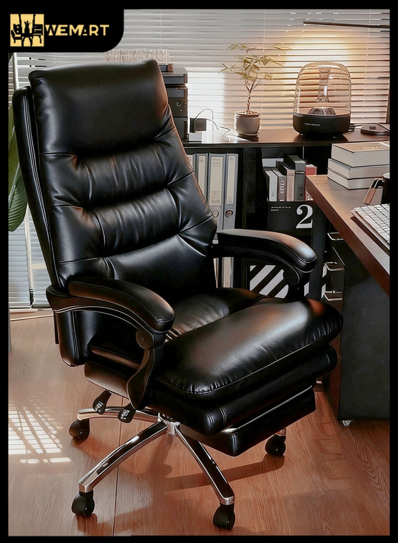 ويمارت كرسي مكتب كرسيكرسي،مكاتب وكراسي تنفيذية،مكتب وكرسي كمبيوتر مريحان،كرسي جلدي قابل للتنفس،كرسي كمبيوتر دوار مع مسند للساقين للمنزل والمكتب،أسود - Image 1