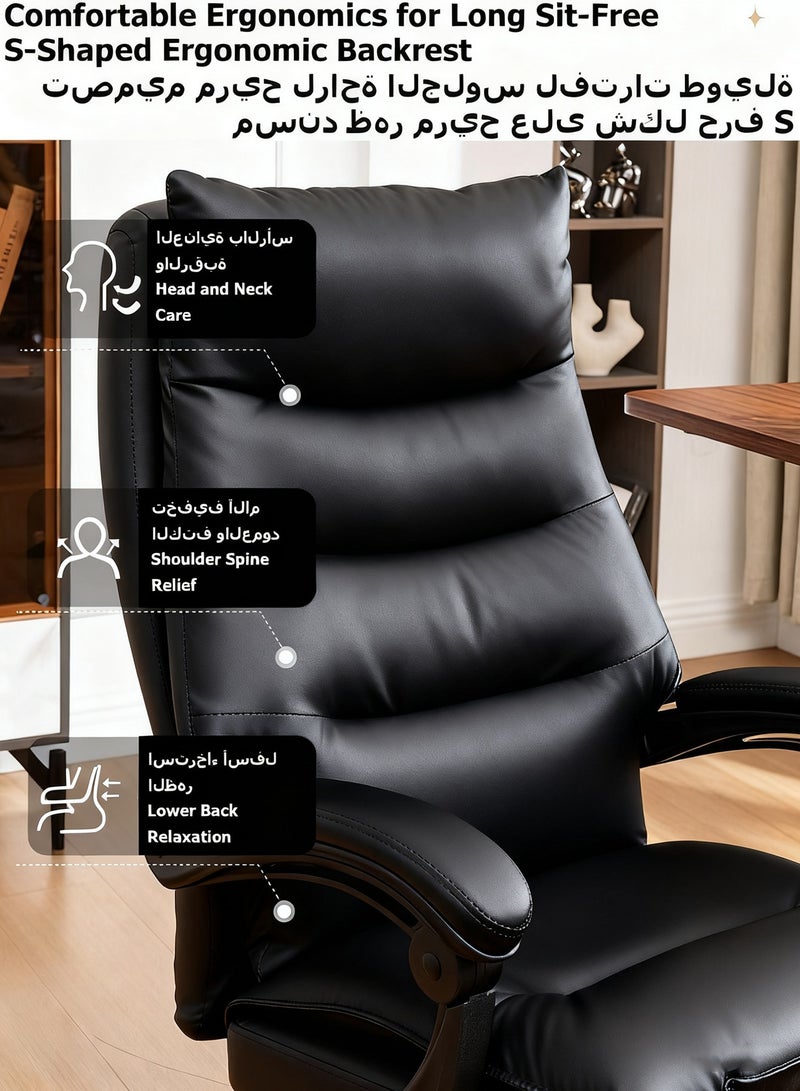 ويمارت كرسي مكتب كرسيكرسي،مكاتب وكراسي تنفيذية،مكتب وكرسي كمبيوتر مريحان،كرسي جلدي قابل للتنفس،كرسي كمبيوتر دوار مع مسند للساقين للمنزل والمكتب،أسود - Image 3