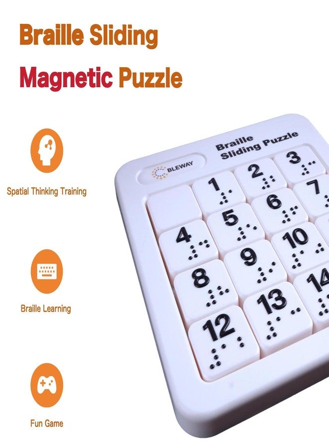 BLEWAY Braille Sliding Magnetic Puzzle, Classic Number Brain Teaser for the Blind and Sighted, Arrange Numbers in Order, Accessible Game for Blind (Number) - Image 2