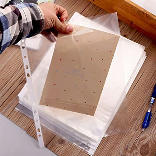 GreatDio® 50Pcs Transparent A4 Size Document Sleeves 100 Micron Thickness Leaf Waterproof Clear Sheet Protector 11 Holes Punched Ring Files - Image 5