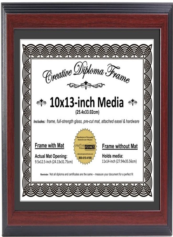 Creative Picture Frames 10x13 Majestic Mahogany Diploma Frame with Black Mat including Glass | Frame Holds 11x14 Media without Mat - Image 1