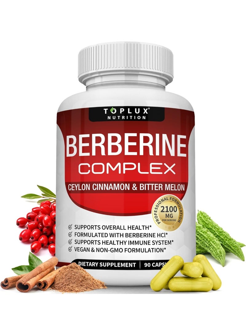 توب لوكس توبلوكس بربارين مع قرفة سيلان وقرع مر 2100 ملغ - مكمل بربارين HCL عالي النقاء 97٪، يدعم الصحة العامة وجهاز المناعة، نباتي وغير معدل وراثيًا، 90 كبسولة - Image 1