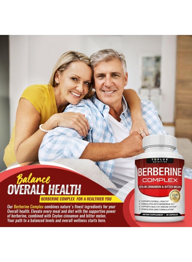 توب لوكس توبلوكس بربارين مع قرفة سيلان وقرع مر 2100 ملغ - مكمل بربارين HCL عالي النقاء 97٪، يدعم الصحة العامة وجهاز المناعة، نباتي وغير معدل وراثيًا، 90 كبسولة - Image 2