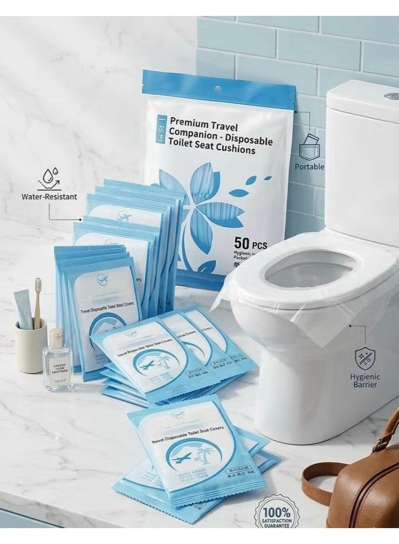 50 pieces of disposable travel toilet seat waterproof portable WC seat cushion toilet seat travel business convenient toilet daily independent packaging - Image 1