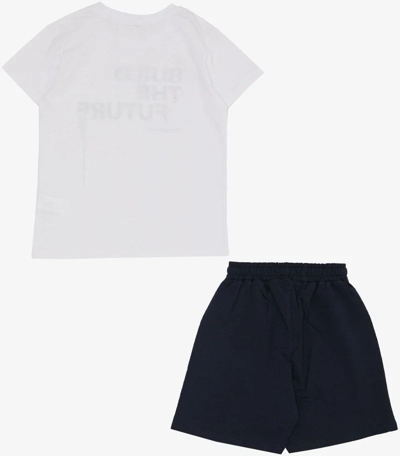 Breeze Boy Shorts Set with Text Printed Pockets, Age 8-14, White