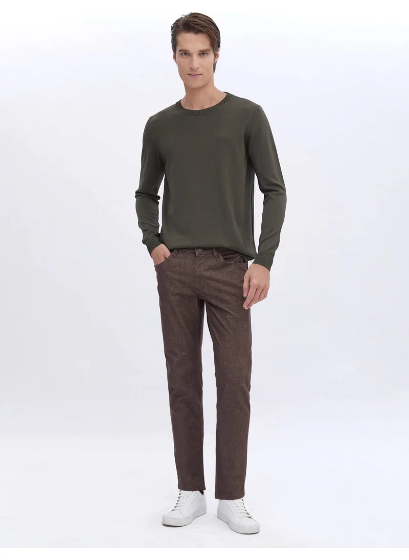 Kip Brown Woven Slim Fit Casual Cotton Blend Trousers