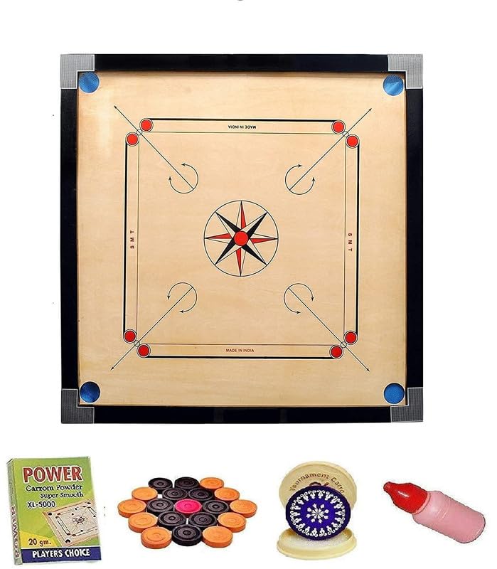 M ART Carrom Board Super Gloss Full Size 32"x32" Brown/Black (Wooden Coin, Boric Powder and Stricker Free)-MDL-S2 - Image 1