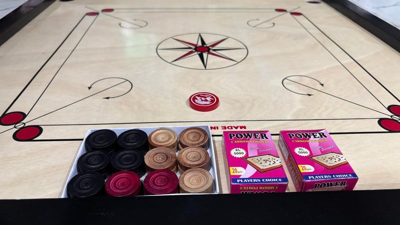 M ART Carrom Board Super Gloss Full Size 32"x32" Brown/Black (Wooden Coin, Boric Powder and Stricker Free)-MDL-S2 - Image 2