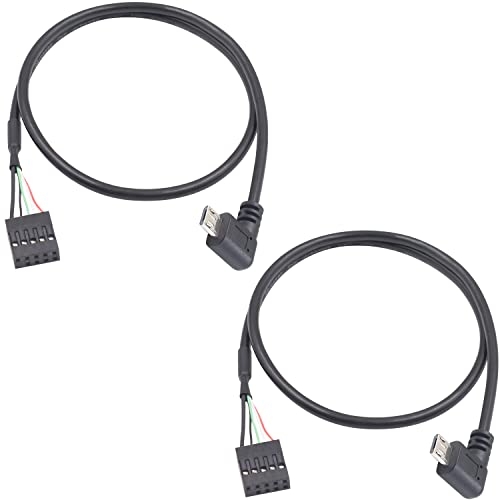 Duttek USB Header to Micro USB Cable, 90 Degree Right Angled Micro USB Male to 9 Pin Motherboard Female Dupont Extended Cable 2 Pack 1.65Ft/50cm - Image 1
