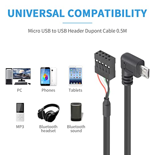 Duttek USB Header to Micro USB Cable, 90 Degree Right Angled Micro USB Male to 9 Pin Motherboard Female Dupont Extended Cable 2 Pack 1.65Ft/50cm - Image 3