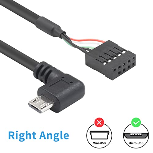 Duttek USB Header to Micro USB Cable, 90 Degree Right Angled Micro USB Male to 9 Pin Motherboard Female Dupont Extended Cable 2 Pack 1.65Ft/50cm - Image 2