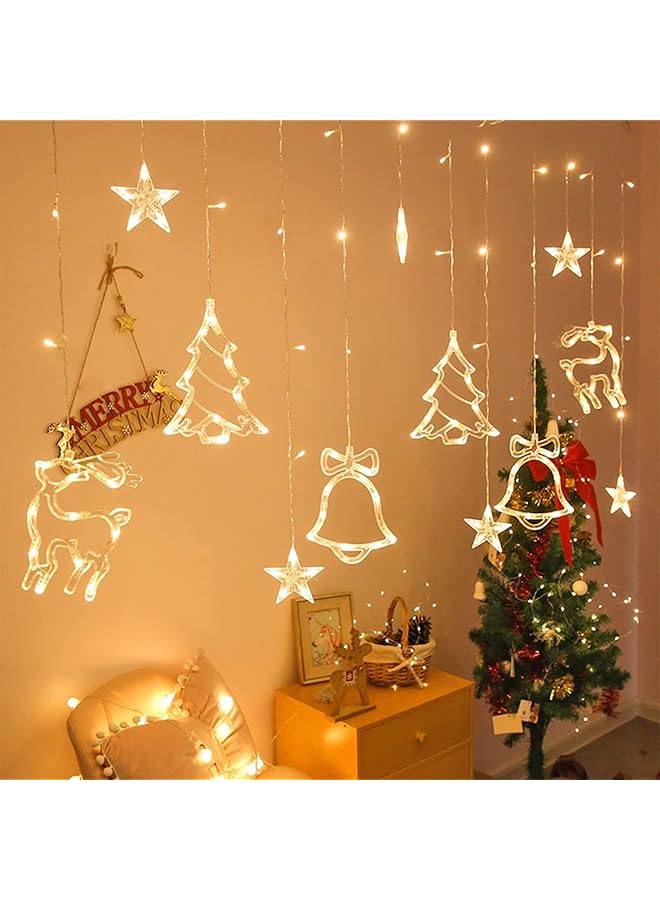 أضواء ستارة عيد الميلاد، أضواء خرافية LED، أضواء سلسلة عيد الميلاد، أضواء الأجراس، أضواء الأيائل، أضواء سلسلة بـ 8 أوضاع للاستخدام الداخلي والخارجي لتزيين المنزل وغرفة النوم والجدران (أبيض دافئ)