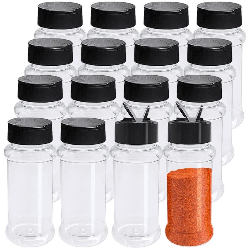 OJYUDD 16 Pack 3.4oz/100ml Plastic Spice Bottles Set,Empty Seasoning Containers with Black Cap,Clear Reusable Containers Jars for Spice,Herbs,Powders,Glitters - Image 1