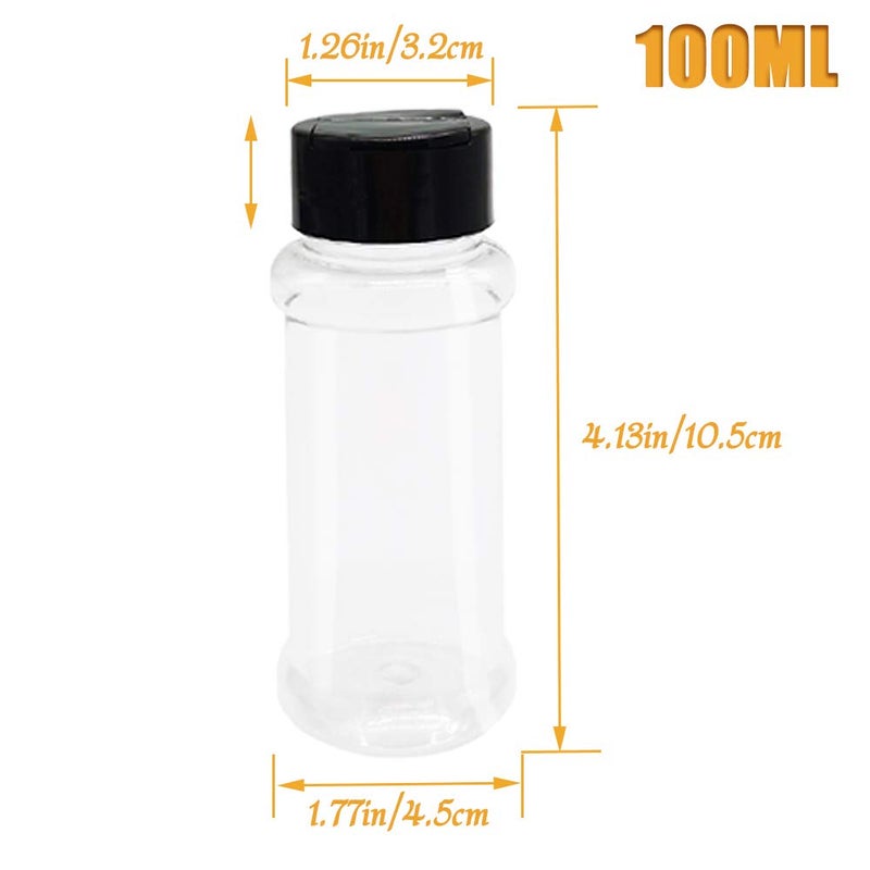 OJYUDD 16 Pack 3.4oz/100ml Plastic Spice Bottles Set,Empty Seasoning Containers with Black Cap,Clear Reusable Containers Jars for Spice,Herbs,Powders,Glitters - Image 3