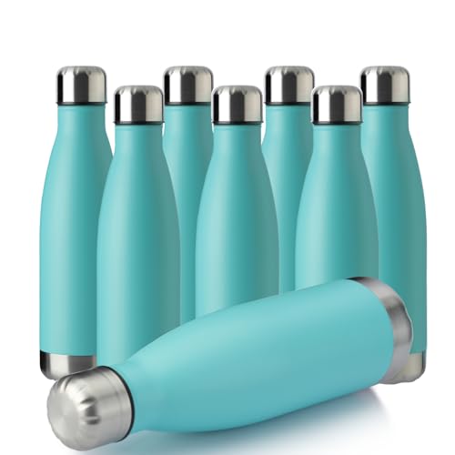 MEWAY 17oz Sport Water Bottle 8 Pack Vacuum Insulated Stainless Steel Leak-Proof Double Wall Cola Shape Water Bottle,Keep Drinks Hot & Cold (Light Blue,8 Pack) - Image 1