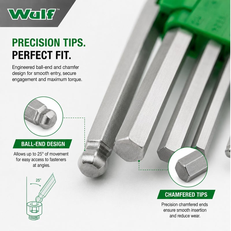 Wulf 9PCS Extra Long Hex Key Wrench Set Metric Allen Key Set with Heat Treated CrV Steel Chamfered Tips & Holder for Bicycle Automotive Furniture & Mechanical Repair - Image 4