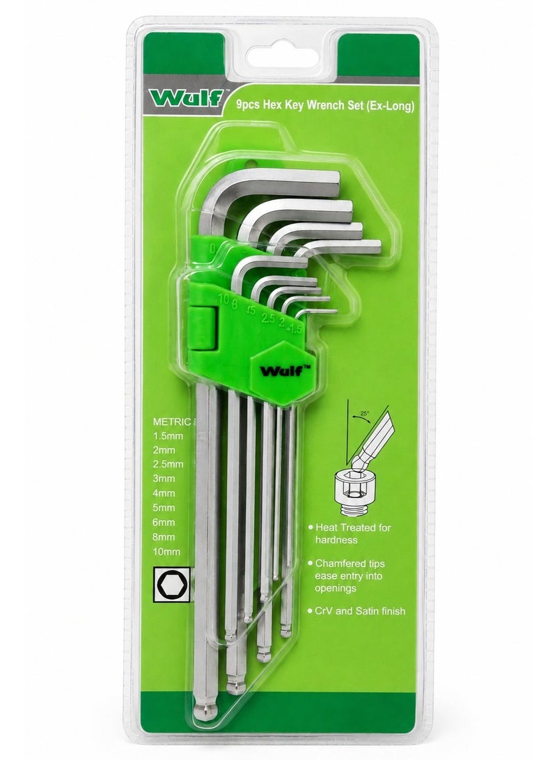 Wulf 9PCS Extra Long Hex Key Wrench Set Metric Allen Key Set with Heat Treated CrV Steel Chamfered Tips & Holder for Bicycle Automotive Furniture & Mechanical Repair - Image 1