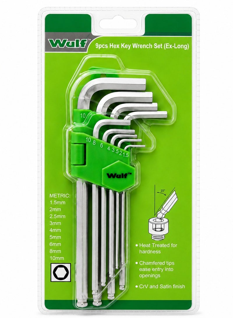 Wulf 9PCS Extra Long Hex Key Wrench Set Metric Allen Key Set with Heat Treated CrV Steel Chamfered Tips & Holder for Bicycle Automotive Furniture & Mechanical Repair - Image 1