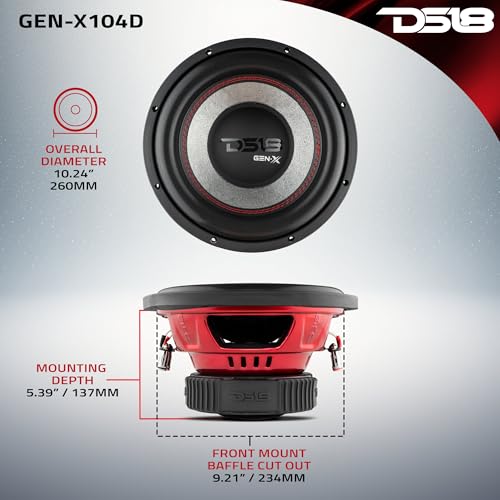 DS18 GEN-X104D Subwoofer in Black - 4 Layer Black Aluminum Voice Coil, 10", 800W Max Power, 400W RMS, Dual 4 Ohms, DVC - Powerful Car Audio Bass Speaker (1 Speaker) - Image 2