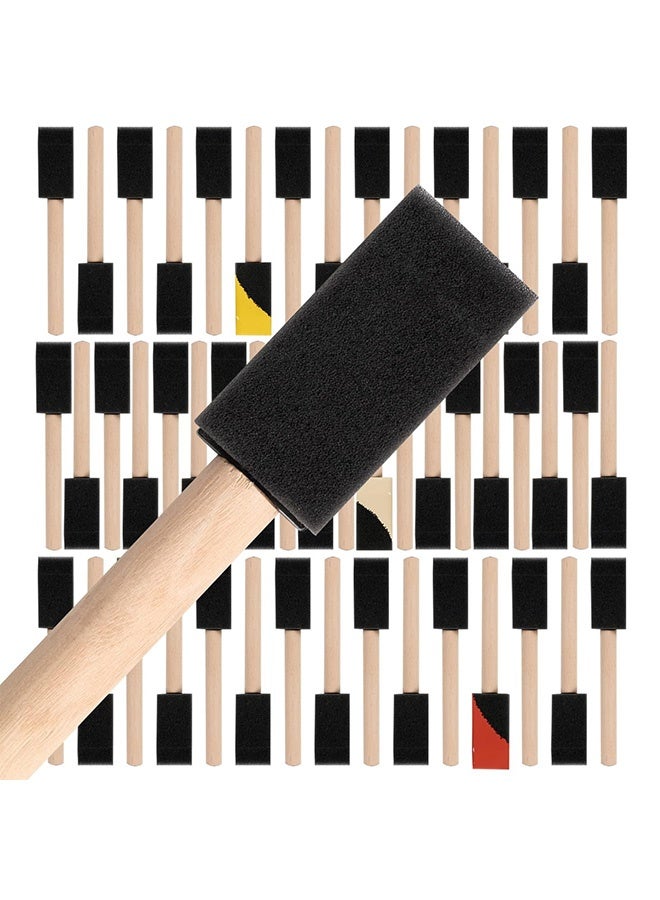 Peachjoy 50 Pack 1 inch Foam Sponge Wood Handle Paint Brush Set, Poly Foam Paint Brushes, Sponge Paint Brushes, Lightweight, Durable and Great for Painting, Cleaning, Stains, Varnishes, Crafts and Art - Image 1