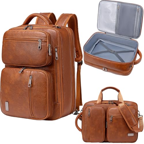 weiatas 3-in-1 Vegan Leather Convertible Laptop Bag for Men Women, 15.6 Inch Waterproof Expandable Backpack, Computer Briefcase, Shoulder Messenger Bag & Weekend Bag for Business Travel Work (Brown) - Image 1