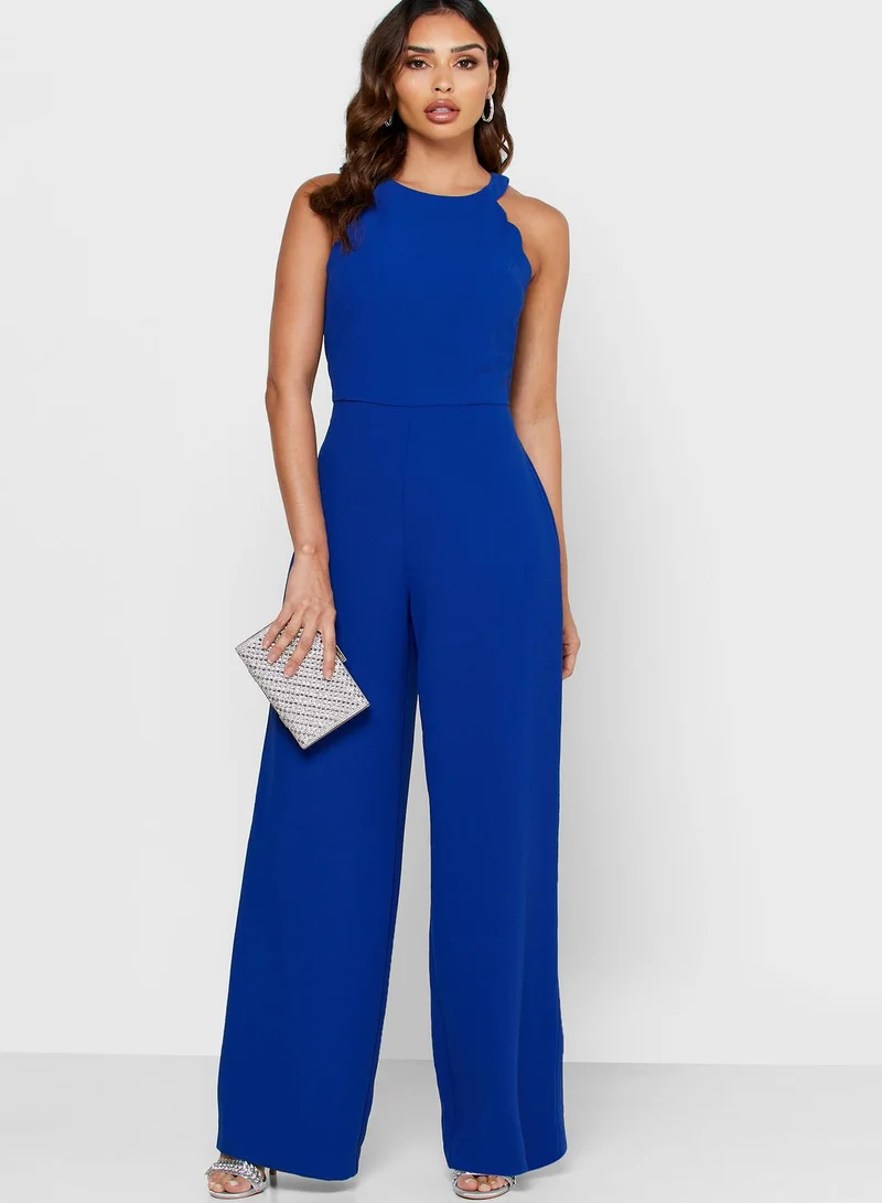 Adrianna Papell Scallop Detail Halter Neck Jumpsuit
