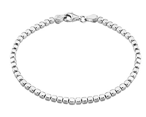 Miabella Italian 925 Sterling Silver, 18Kt Gold Plated Organic Cube Bead Chain Bracelet for Women Men, Made in Italy (SI Length 8.5 Inches) - Image 1
