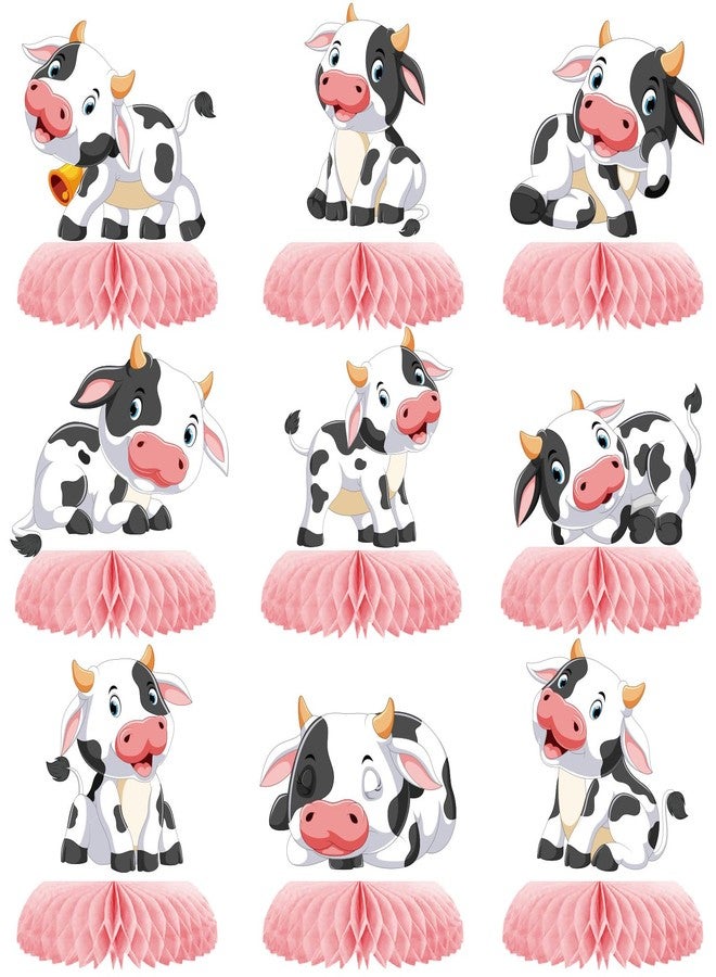 ZCPTZ 9 Pcs Pink Cow Honeycomb Centerpieces Farm Animals Cow Table Topper Honeycomb Pink Cow Theme Party Honeycomb 3D Cow Print Table Decoration for Girl Party Baby Shower Western Cowboy Party Supplies - Image 1