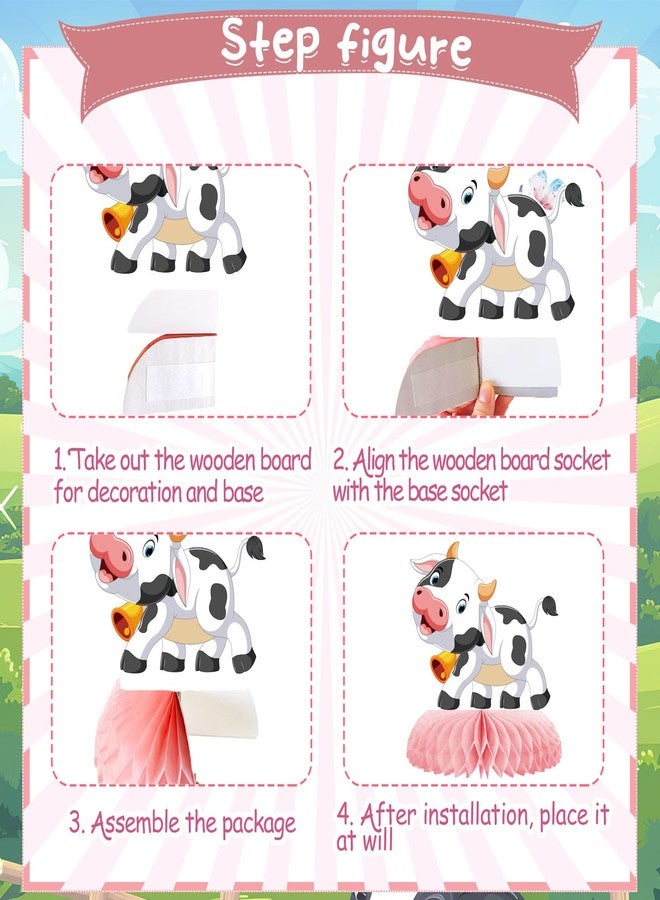 ZCPTZ 9 Pcs Pink Cow Honeycomb Centerpieces Farm Animals Cow Table Topper Honeycomb Pink Cow Theme Party Honeycomb 3D Cow Print Table Decoration for Girl Party Baby Shower Western Cowboy Party Supplies - Image 4