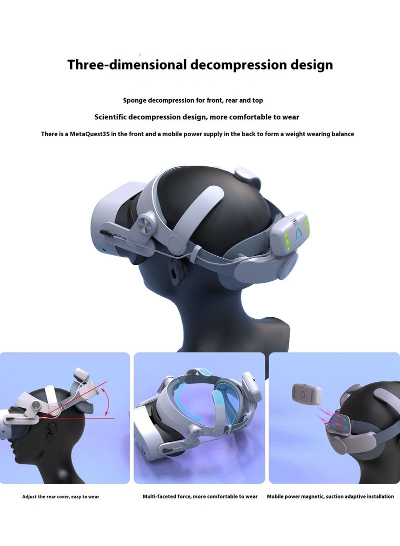 VR Headset Dual Power Bank for Meta Quest 3/3S, 10000mAh Battery, Portable with 3-Color Cool Lights, Scientific Sponge Pressure Relief for Enhanced Comfort, Magnetic Mount  Self-Lock Charging Dock - Image 5