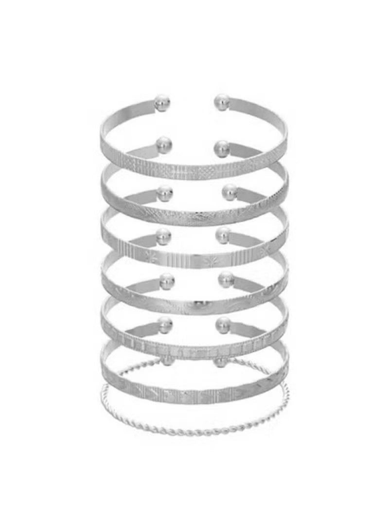 Huitich 7-Piece silver-Tone Colour  Open Cuff Bangle Bracelet Set - Image 1