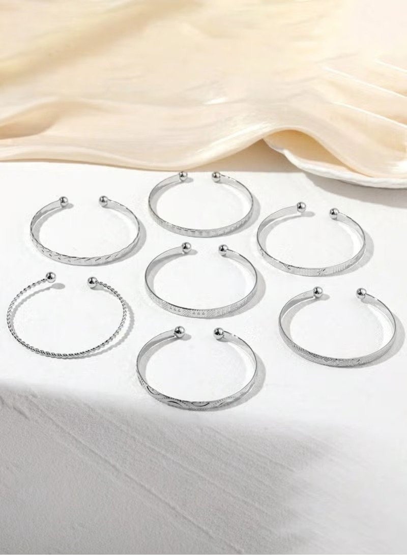 Huitich 7-Piece silver-Tone Colour  Open Cuff Bangle Bracelet Set - Image 4
