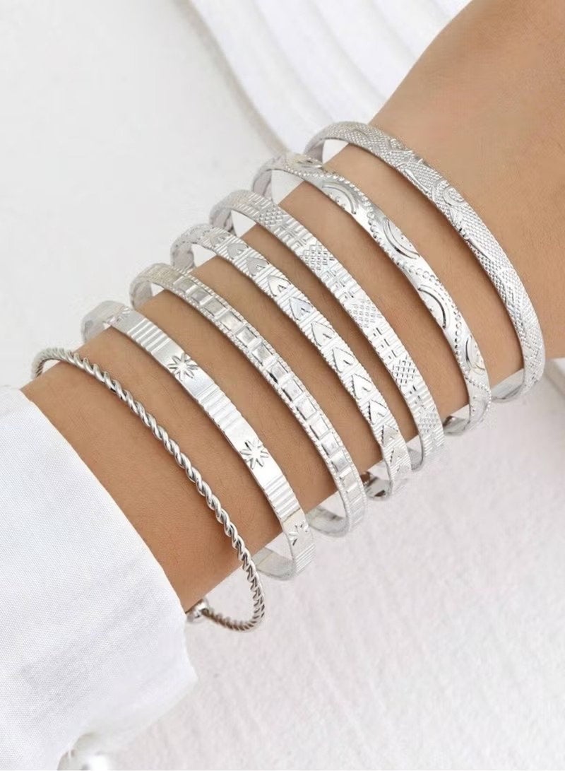 Huitich 7-Piece silver-Tone Colour  Open Cuff Bangle Bracelet Set - Image 2