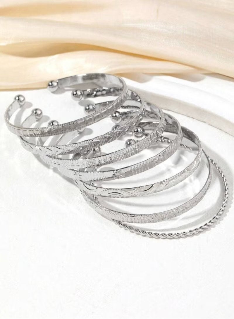 Huitich 7-Piece silver-Tone Colour  Open Cuff Bangle Bracelet Set - Image 3