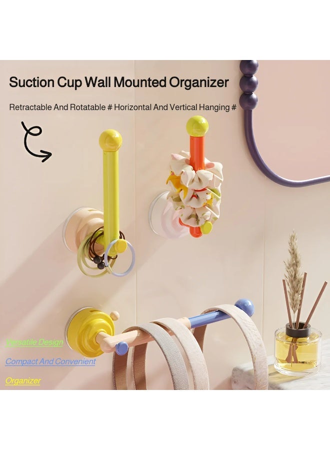 منظم خطافات شفط دوبامين بدون حفر رف تخزين دوار قابل للتمديد بشكل L حامل حائط قابل للإزالة متعدد الاستخدامات للحمام لربطات الشعر والعصابات والمناشف - Image 2