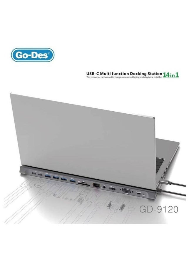 Go-des 14 In 1 USB C Type-c Hubs Docking Station Silver - Image 2