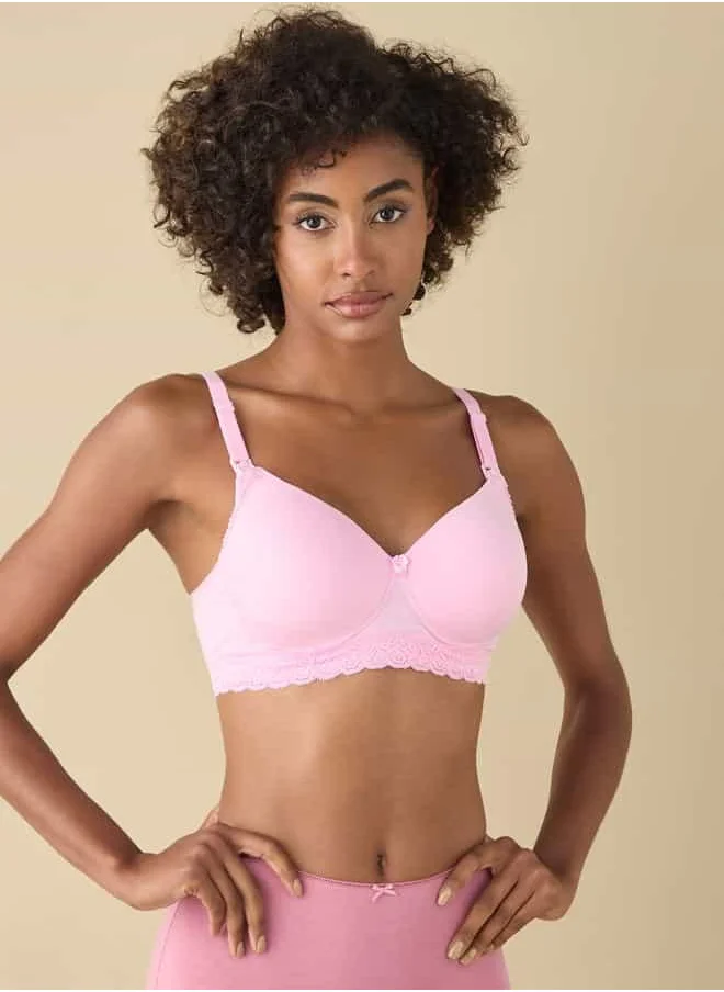 سبلاش فيڤ Lace Detail Solid Nursing Bra with Hook and Eye Closure