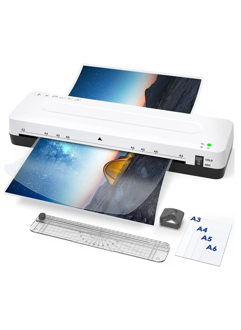 آلة laminator 13 بوصة - تغليف A3 مع 30 كيس، مجموعة قطع ورق باردة وحرارية، مقص زوايا مدورة للاستخدام في المكتب أو المنزل أو المدرسة - Image 1