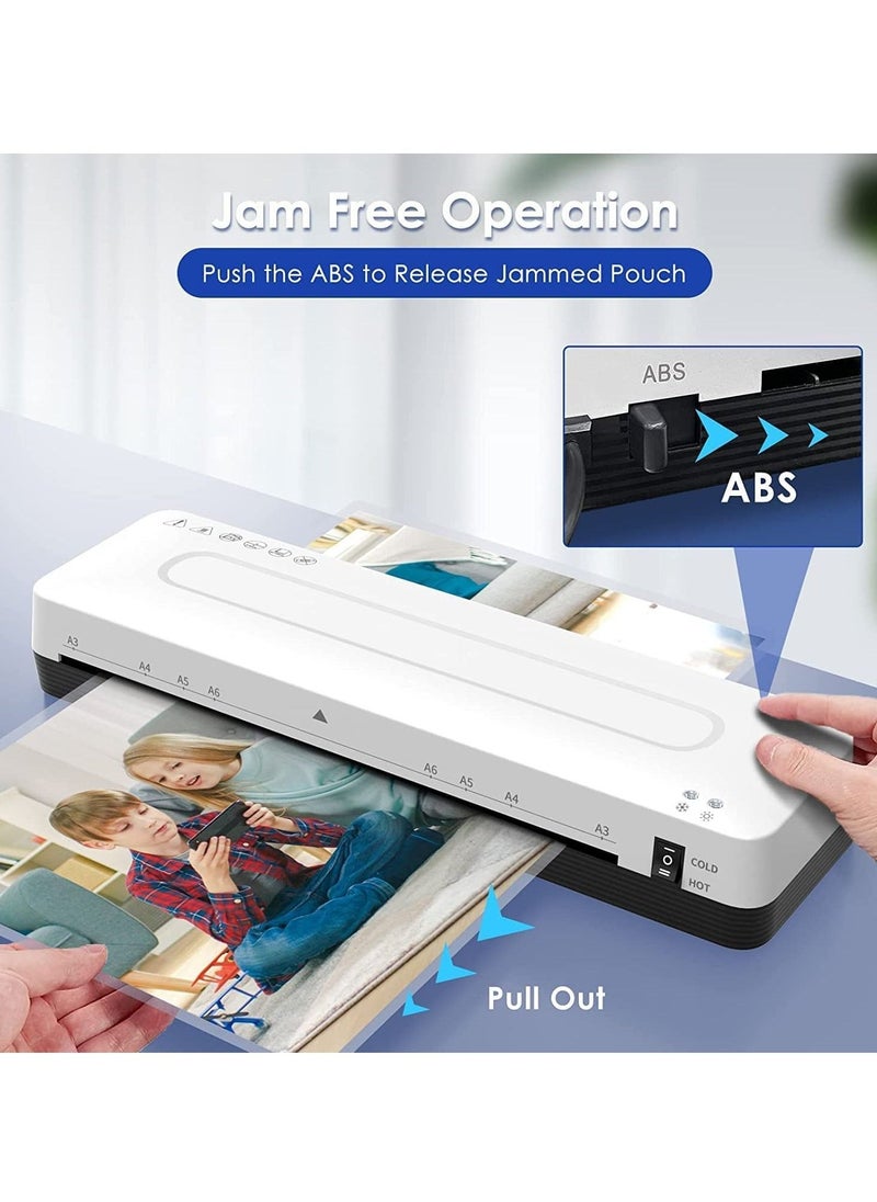 آلة laminator 13 بوصة - تغليف A3 مع 30 كيس، مجموعة قطع ورق باردة وحرارية، مقص زوايا مدورة للاستخدام في المكتب أو المنزل أو المدرسة - Image 3